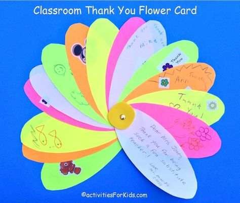 Classroom printout - thank you from the class for substitute teachers or guest speakers.  Printable at ActivitiesForKids.com Class Thank You Card, Diy Cards For Teachers, Birthday Gifts For Teachers, Counselors Week, Teacher Items, Teacher Appreciation Diy, Teacher Appreciation Gifts Diy, Pastor Appreciation, Teacher Birthday Gifts