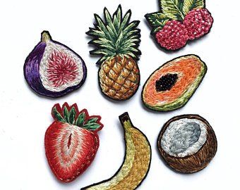 Fig Art, Embroidery Fruit, Berry Jewelry, Fruit Embroidery, Pineapple Jewelry, Embroidery Brooch, Tropical Jewelry, Art Fruit, Banana Art