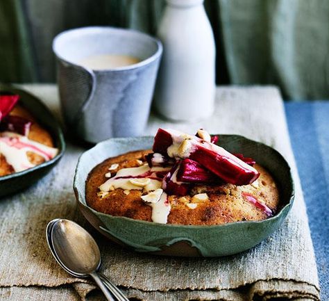 Preheat oven to 200C. Toss rhubarb, 150gm caster sugar, juices, vanilla seeds and cinnamon in a roasting pan and roast until tender (25-30 minutes), discard cinnamon and set aside. Crossant Recipes, Rhubarb Pudding, Best Rhubarb Recipes, Bacon Soup Recipes, Quick Soup Recipes, Hot Desserts, Brown Sugar Recipes, Custard Pudding, Rhubarb And Custard