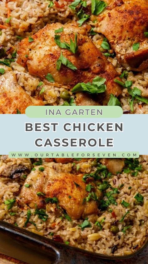 Best Chicken Casserole by Ina Garten Chicken Rice And Peas, Chicken Casserole Dishes, Ina Garten Chicken, Best Chicken Casserole, Rice Broccoli, Chicken Casserole Easy, Minute Rice, Rice And Peas, Raw Chicken