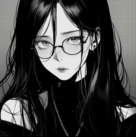 Black Anime With Glasses, Anime With Glasses Pfp, Aesthetic Glasses, Nerd Aesthetic, Y2k Profile Picture, Nerd Glasses, Black And White Art Drawing, Anime Nerd, Nerd Girl