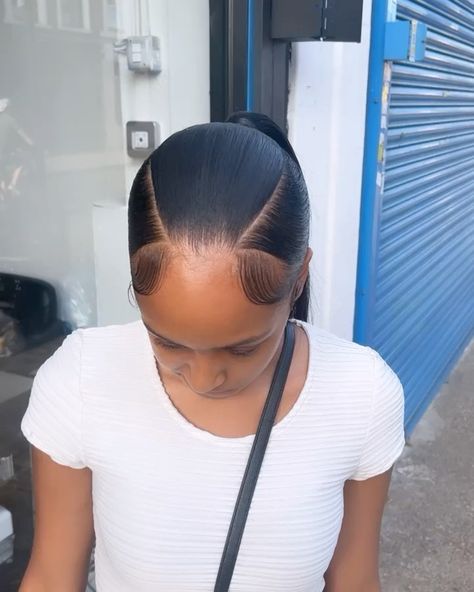 Three Part Braided Ponytail, 3d Part Ponytail, Three Part Slick Back, V Part Braided Ponytail, Natural Hair Ponytails For Black Women, Three Part Ponytail, Black Woman Ponytail, V Part Ponytail, Pony Tailed Hairstyle Black Women