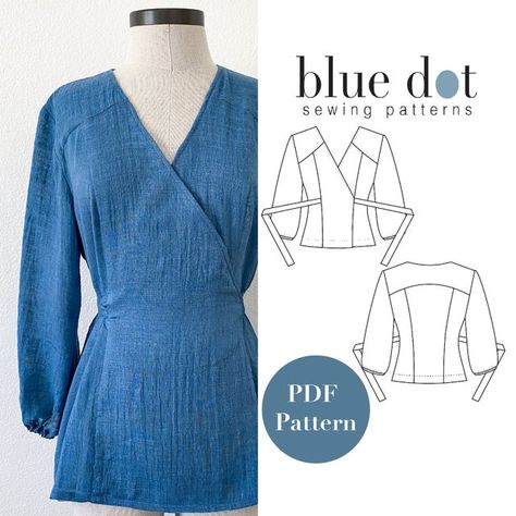 Patterned Tops For Women, Wrap Tops Patterns Sewing, Wrap Blouse Sewing Pattern, Easy Wrap Dress Pattern, Adjustable Clothing, Sewing Pattern Wrap Top, Wrap Top Pattern Drafting, Linen Top Sewing Pattern, Wrap Shirt Pattern