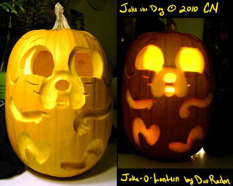 Jake the Dog - Adventure Time Adventure Time Jack O Lantern, Adventure Time Pumpkin Carving, Adventure Time Pumpkin, Craft Pumpkin Carving, Jake Adventure Time, Jake The Dog, Pumkin Carving, Dog Pumpkin, Pumpkin Carvings