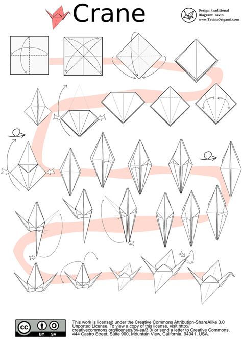 Origami Crane Diagram | Tavins Origami ... Bird Diagram, Printable Origami Instructions, Origami Crane Tutorial, How To Origami, How To Do Origami, Easy Origami Animals, Origami Tutorial Easy, Origami Paper Folding, Origami Step By Step