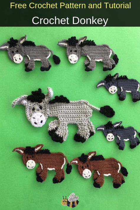 Get this free crochet pattern of a crochet donkey. This and many other crochet animals are available on my website, Kerri's Crochet. #FreeCrochetPatterns #CrochetDonkey #CrochetAnimals Chicken Applique, Crochet Donkey, Donkey Pattern, Crochet Farm Animals, Crocheted Cow Pattern, Coaster Ideas, Crochet Applique Patterns Free, Crochet Granny Square Afghan, Amigurumi Cow