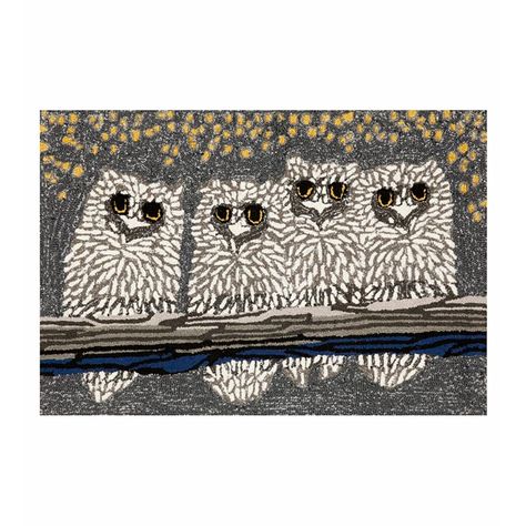 Large Night Owls Accent Rug Owl Rug, Owl Door, Owl Pet, Gray Owl, Indoor Outdoor Rug, Outdoor Mat, Synthetic Materials, Rectangular Rugs, Cute Owl