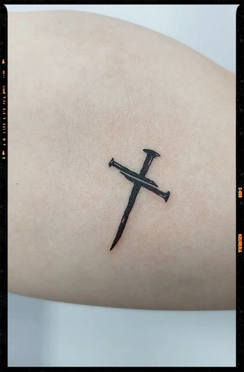 3 Nails Cross Tattoo, Cross Minimalist Tattoo, 3 Nails Tattoo, Nail Cross Tattoo, Upside Down Cross Tattoo, Christian Tattoo Ideas For Men, Couple Tats, Religous Tattoo, Holy Tattoos