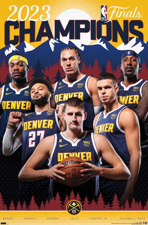 PRICES MAY VARY. This Trends NBA Denver Nuggets - 2023 NBA Finals Champions Wall Poster uses high-resolution artwork and is printed on PhotoArt Gloss Poster Paper which enhances colors with a high-quality look and feel HIGH QUALITY ART PRINT is ready-to-frame or can be hung on the wall using poster mounts, clips, push pins, or thumb tacks OFFICIALLY LICENSED wall poster PERFECT SIZE for any room; poster is 22.375" x 34" EASILY DECORATE any space to create the perfect decor for a party, bedroom, Wall Poster Prints, Basketball Art, Barn Wood Frames, Denver Nuggets, Nba Champions, Trends International, Sports Photos, Nba Finals, Sport Poster