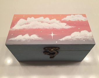 Prayer Box Craft, Wooden Box Crafts, Hand Painted Wooden Box, Wooden Memory Box, Painted Wooden Boxes, Painted Jewelry Boxes, Mixed Media Art Canvas, Jewelry Box Diy, Prayer Box