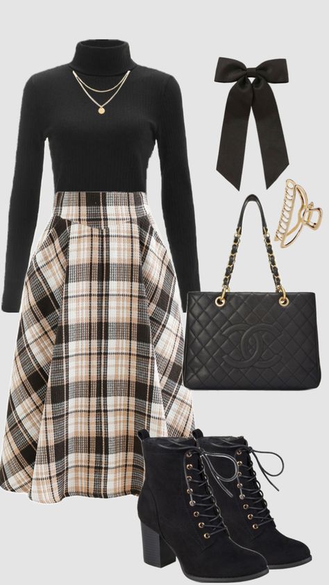 #fallfashion #modestoutfits #churchoutfit #plaid #blackoutfit #blackaesthetic #winterfashion #falloutfit #boots #skirt #autumn #christiangirl #fallaesthetic Modesty Outfits, Cute Modest Outfits, Everyday Fashion Outfits, Elegante Casual, Classy Work Outfits, Stylish Work Outfits, Easy Trendy Outfits, Elegantes Outfit, Modest Fashion Outfits