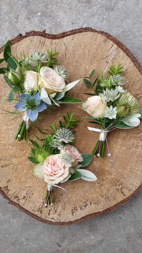 delicate spray roses buttonholes Florist in the Forest Spring Wedding Button Holes, Summer Wedding Buttonholes, Pastel Buttonholes, Spring Buttonholes, Ladies Buttonhole, Buttonholes Wedding, Groom Buttonhole, Rose Buttonhole, Buttonhole Flowers