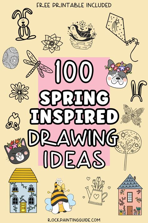 spring drawing ideas Draw Spring Ideas, Spring Drawings Ideas Art, Spring Drawing Ideas, Spring Drawings, Spring Doodles, Marker Doodles, Doodle Practice, How To Start Painting, Spring Drawing