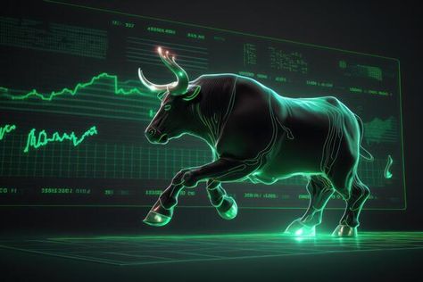 Bull run or bull market trend in cryptocurrency or stocks. Trading stock market green background, up arrow graph for increase in rates. 22044142 Stock Photo at Vecteezy Trading Bull, Stocks Trading, Bull Market, Up Arrow, Goal Board, Bull Run, Green Background, Marketing Trends, Green Backgrounds