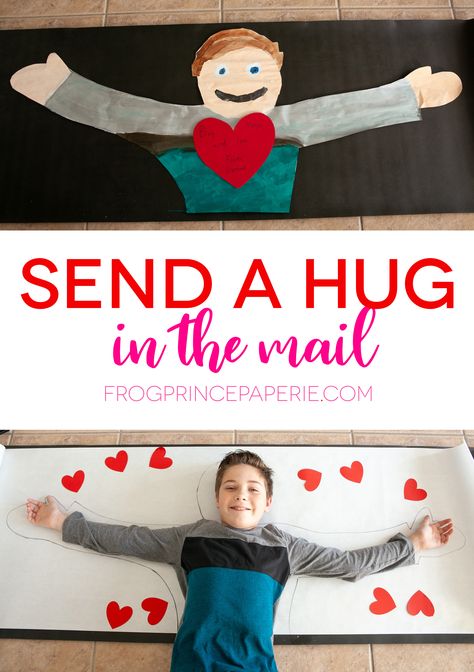 Outstretched arms traced and painted with a heart message to send a hug in the mail. Perfect project for kids. Mail A Hug, Diy Homeschool, Mail Craft, Send A Hug, Clever Kids, Mail Gifts, Kids Cuts, Valentine Crafts For Kids, Kid Craft