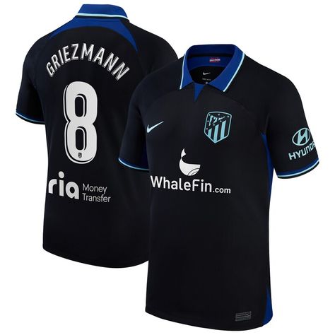 Show off your love for Antoine Griezmann and Atletico de Madrid by grabbing this 2022/23 Away Breathe Stadium Replica Player Jersey. This Nike jersey features Dri-FIT and Nike Dry fabric technology that work together to wick away moisture, keeping you dry and comfortable all day long. Complete with embroidered Atletico de Madrid graphics, it lets you look and feel like the real deal as you cheer on your favorite player. Soccer Uniforms, Nike Jersey, Antoine Griezmann, One Team, Soccer Jersey, Online Retail, Quality Clothing, Dri Fit, Short Sleeve Shirt