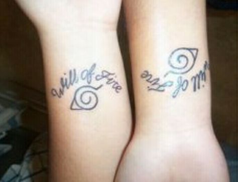 Will of fire ~ Tattoo Village Tattoo, Tato Naruto, Friendship Symbol Tattoos, Matching Tattoo Ideas, Naruto Leaf, Twin Tattoos, Leaf Village, Small Couple Tattoos, Naruto Tattoo