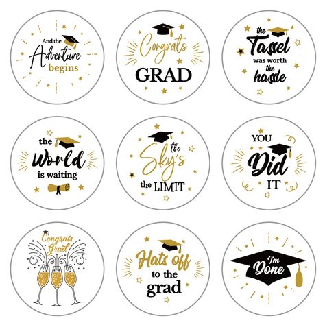 PRICES MAY VARY. 2022 Graduation Stickers: The graduation stickers are designed for 2022 graduations with 9 patterns, including the graduation cap, glasses, diploma match to black and gold theme, making them perfect for your graduation-themed projects. Package includes: You will get 360PCS Graduation Stickers, each stickers measures 1.18 inch (3 CM). Easy to Use: Our graduation stickers are self-adhesive and without extra glue needed, simply remove the sticker from the sheets and paste it anywhe Congratulations Stickers Printable, Graduation Toppers Printable 2024, Graduation Stickers 2024, Graduation Toppers Printable, Graduation Logo Design, Graduation Stickers Printable, Stickers For Graduation, Graduation Logo, Graduation Topper