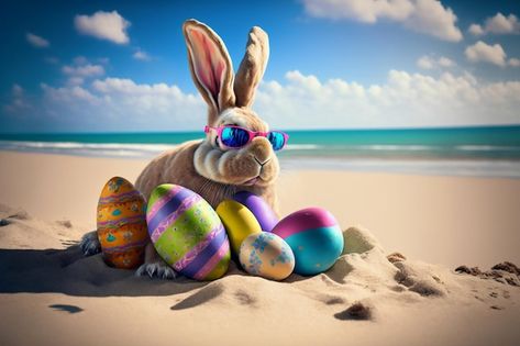 Photo easter bunny with easter eggs on t... | Premium Photo #Freepik #photo #easter-basket #bunny #happy-easter-background #easter-holiday Sheep Photos, Sheep Pictures, Palm Tree Background, Easter Backgrounds, About Easter, Beach Bunny, Card Banner, Business Card Maker, Poster Invitation