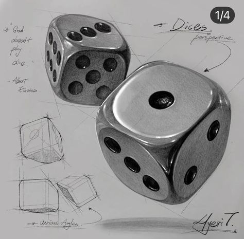 Chiaroscuro Drawing Easy, Object Sketches Pencil Drawings, Drawing References Objects, Dice Sketch, Chrome Tattoo, Structural Drawing, Perspective Drawing Lessons, Object Drawing, Industrial Design Sketch