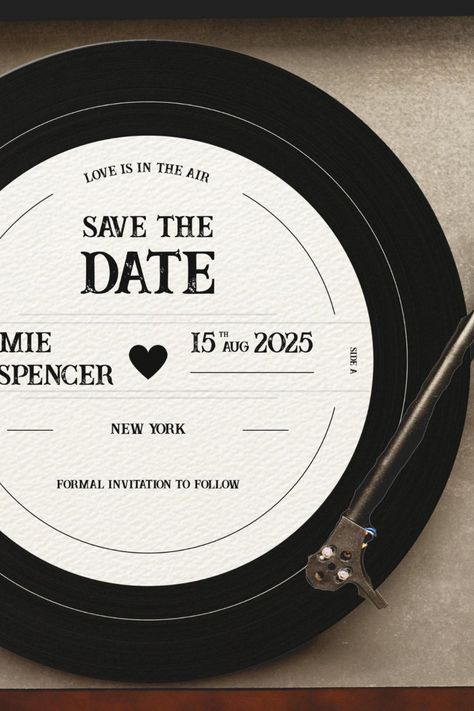 Retro Unique Vinyl Record Wedding Save the Date Invitation Records Wedding, Vinyl Record Wedding, Retro Save The Date, Record Wedding, Cadillac Records, Wedding Announcement Cards, Date Invitation, Wedding Announcement, Vintage Wedding Invitations