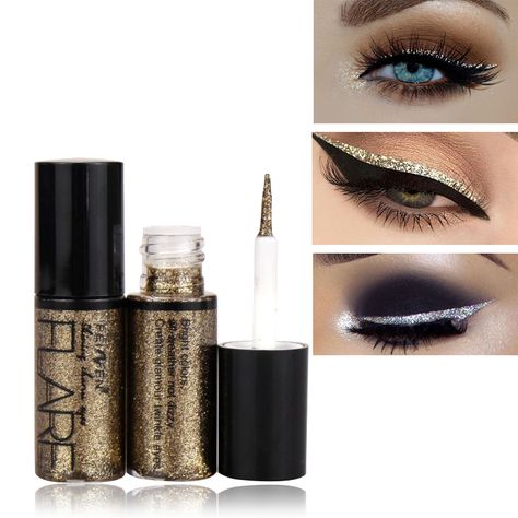 Makeup Silver, Eyeliner Waterproof, Eye Pigments, Shiny Eyes, Liquid Eyeliner Pen, Long Lasting Eyeliner, How To Apply Blush, Cheap Makeup, Glitter Eyeliner