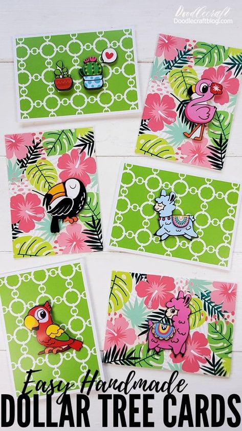 Learn how to make easy handmade cards with craft supplies from Dollar Tree. Dollar store crafts are the best. These embellished cards are perfect for Summer camps, girls nights or the perfect kids craft. Cards With Stickers, How To Make Cards, Tree Sticker, Simple Cards Handmade, Art Trading Cards, Homeschool Crafts, Card Making Tips, Tree Stickers, Make Cards