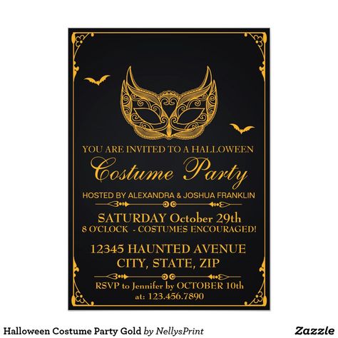 Halloween Costume Party Gold Invitation Halloween Invitation Wording, Halloween Party Scary, Diy Floating Candles, Halloween Costume Party Invitations, Halloween Shadow Box, Costume Party Invitations, Invitation Halloween, Halloween Costume Party, Halloween Party Invitation