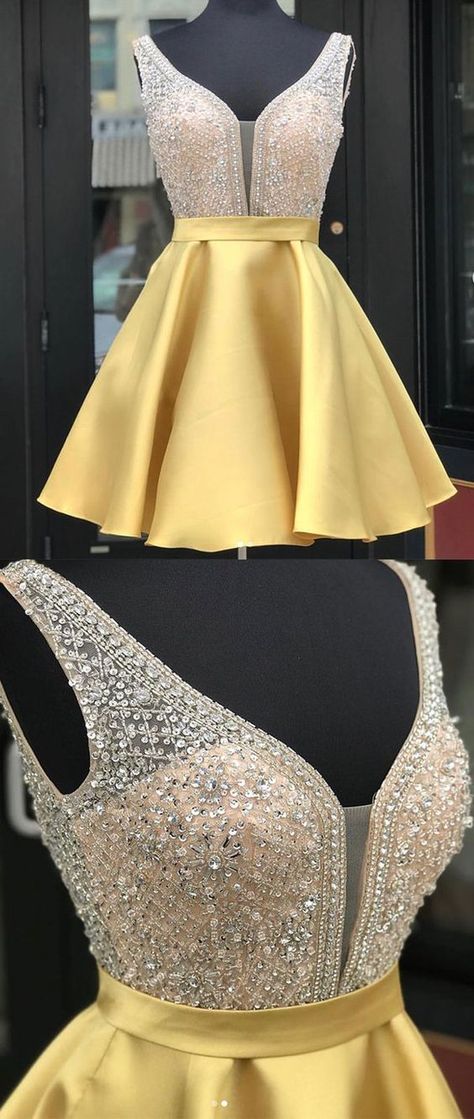 Yellow Homecoming Dress, Homecoming Dresses Yellow, Prom Dress Yellow, Yellow Party Dress, Yellow Party Dresses, Yellow Homecoming Dresses, Short Red Prom Dresses, Yellow Party, Sequin Short