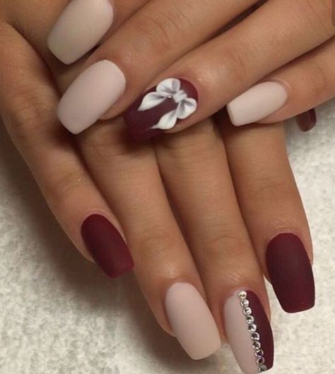 maroon and tan nails                                                       … Maroon Nail Art, Rose Quartz Nails, Maroon Nails, Matte Nails Design, Pretty Nail Art Designs, Burgundy Nails, Pretty Nail Art, Prom Nails, Nailed It