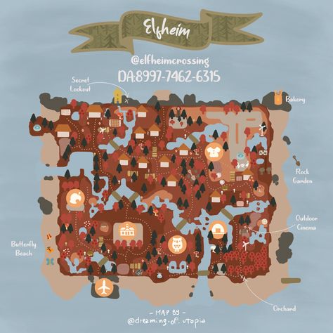 #animalcrossingisland Acnh Map Design Ideas Cottagecore, Acnh Nordic Island, Acnh Islands To Visit Dodo Code, Acnh Maps, Kawaii Island, Dream Address, Fall Cottagecore, Acnh Cottagecore, Map Layout