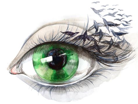 Eye with birds. Beautiful green human eye with birds , #AFF, #Beautiful, #birds, #Eye, #eye, #human #ad Torch Illustration, Optical Illusion Art, Art Yarn Weaving, Learn Acrylic Painting, Canvas Art Painting Acrylic, Grass Painting, Fabric Painting Techniques, Art Zine, Watercolor Sunset