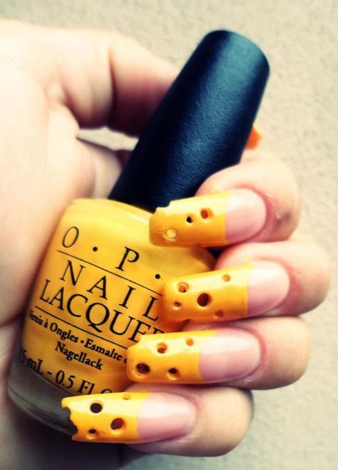 yellow Food Themed Nails, Ott Nails, Cheese Nails, Nail Editorial, Weird Nails, Ugly Nails, Splatter Nails, Bad Nails, Neon Nail Art