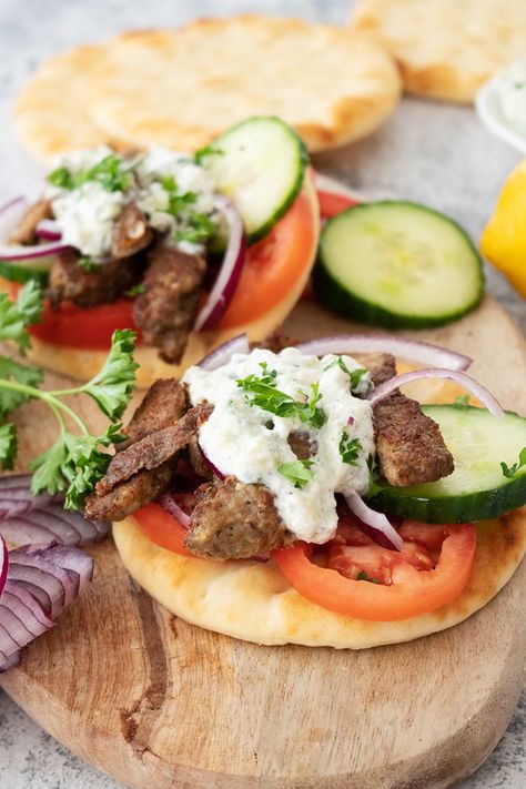 Keto Gyro, Steak Gyros, Gyro Meat Recipe, Gyros Recipe, Cucumber Uses, Gyro Recipe, Homemade Tzatziki Sauce, Homemade Tzatziki, Carb Alternatives