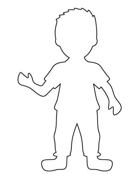 Boy pattern. Use the printable outline for crafts, creating stencils, scrapbooking, and more. Free PDF template to download and print at http://patternuniverse.com/download/boy-pattern/ Boy Silhouette, Body Template, Boys Pattern, Applique Templates, Crafts For Boys, Bible Crafts, Childrens Church, Stencil Template, Applique Patterns