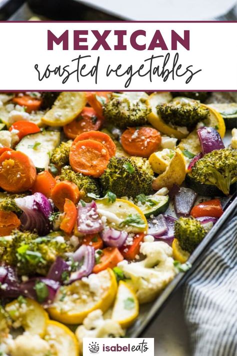 Meat Free Mexican Recipes, Mexican Roasted Vegetables, Mexican Vegetable Sides, Mexican Ingredients, Spanish Vegetables, Mexican Vegetables, Simple Sides, Isabel Eats, Healthy Mexican Recipes