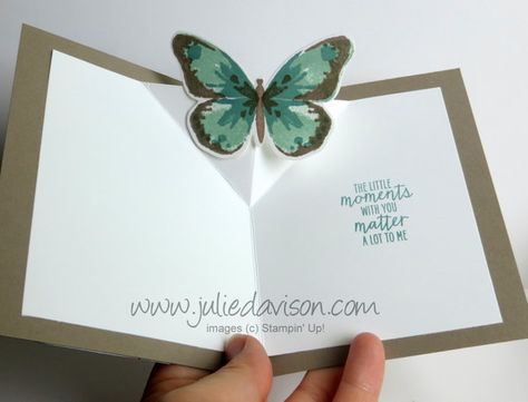 Julie's Stamping Spot -- Stampin' Up! Project Ideas by Julie Davison: Stampin' Up! Watercolor Wings Cards in Lost Lagoon & Mint Macaron Butterfly Pop Up Card, Wings Card, Up Watercolor, Watercolor Wings, 3d Templates, Inspiration Deco, Wings Butterfly, Card Folds, 카드 디자인