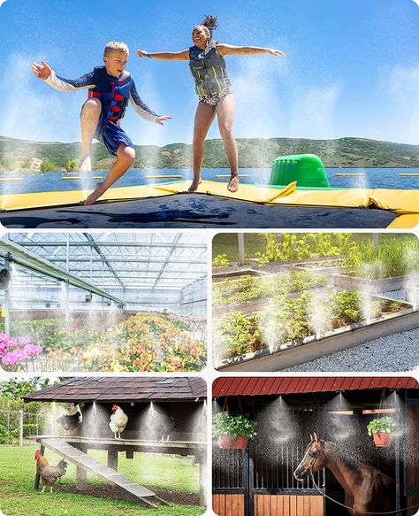 Outdoor Mister for Patio Garden Greenhouse Trampoline for Waterpark #Ad Outdoor Misting System, Greenhouse Watering, Patio Mister, Misting System, Plant Watering System, Drip Irrigation Kit, Plant Mister, Friends House, Water Mist