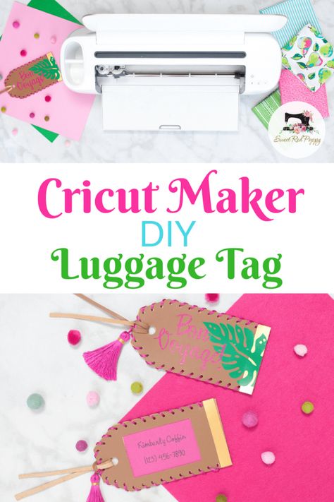 You will be traveling in style this summer with this customized leather luggage tag made with the @officialcricut Maker.  Read all about my trip to NYC with @Joann, the incredible event that they hosted and get the tutorial for this DIY luggage tag on the blog!  Find all the supplies for this project at  @joann  #HandmadeWithJoann #ad Luggage Tags Diy, Sewing Tricks, Leather Luggage Tag, Beginner Sewing Projects Easy, Craft Stuff, Leftover Fabric, Headband Pattern, Leather Luggage, Cricut Maker