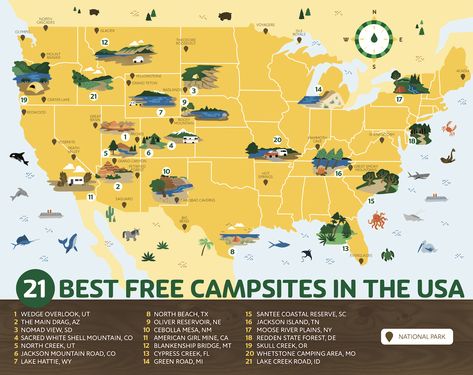 Do you want to know about the best free camping spots in the entire United States?  Look no further!  From the east coast to the west coast, north and south, … The post 21 Best Free Campsites in America appeared first on Drivin' & Vibin'. Rv Destination, Florida Camping, Dry Camping, Rv Parks And Campgrounds, America Map, Camping Area, North Cascades, Free Camping, Camping Spots