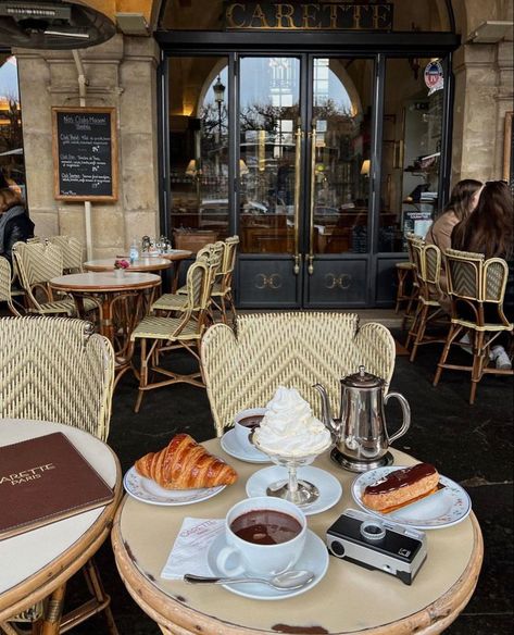 Paris Cafe Photography, Paris Hot Chocolate, Paris Cafe Aesthetic, Paris Travel Aesthetic, Paris Travel Journal, Hot Chocolate In Paris, Paris Cafe Interior, Parisian Coffee Shop, Paris Mood Board