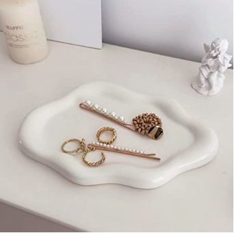 BIGPIPI Ceramic Jewelry Tray Dish for Ring Key Trinket, Cute Cloud Shape Decorative Jewelry Plate Holder for Women Gift (Bright White) Jewelry Trays, Cloud Shape, Room Decor Aesthetic, Ceramic Tray, Cloud Shapes, Plate Holder, Decor Aesthetic, White Jewelry, Jewelry Tray