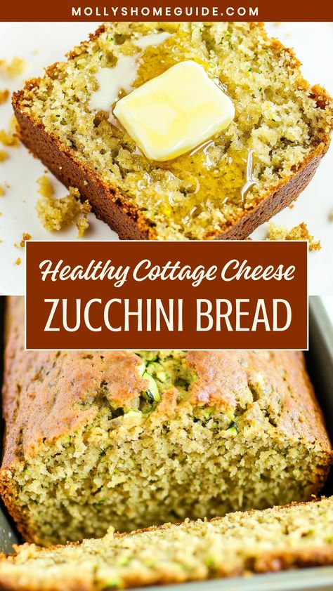 Indulge in a delicious and nutritious treat with this mouthwatering cottage cheese zucchini bread recipe. Made with wholesome ingredients, this bread is the perfect balance of fluffy texture and subtle sweetness. Whether enjoyed for breakfast or as a delightful snack, each bite is filled with the comforting flavors of zucchini and creamy cottage cheese. Elevate your baking game and impress your loved ones with this easy-to-make recipe that will have everyone coming back for more! 3 Ingredient Cottage Cheese Flatbread, Cottage Cheese Keto Breakfast, Cottage Cheese Zucchini Bread, Cottage Cheese Cinnamon Bread, Cottage Cheese Vegetarian Recipes, Hidden Cottage Cheese Recipes, Healthy Quick Bread, Cottage Cheese Banana Bread, Easy Cottage Cheese Recipes