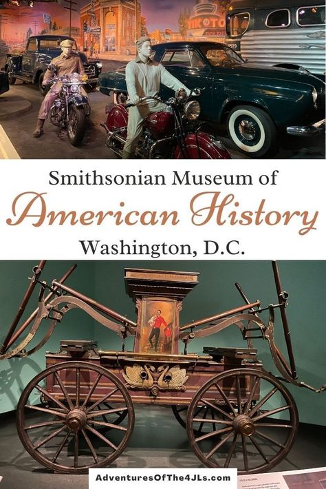 When traveling to Washington, D.C., it is only natural to be curious about American History. The Smithsonian National Museum of American History is a great place to start! My favorite exhibits are the ones dealing with various wars and the history of transportation in America, but the museum has much more than this – writing up a few things below to give some flavor. Next time you visit Washington, D.C., take your kids to the Smithsonian National Museum of American History! Washington Dc Smithsonian Museums, Smithsonian Museum Washington Dc, Dc Trip, Smithsonian Museum, Living History Museum, Washington Dc Travel, American Road, Travel Bucket List Usa, Be Curious