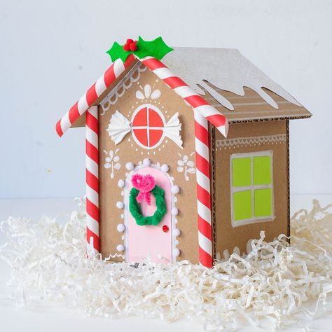 Gingerbread House Craft, Cardboard Gingerbread House, Gingerbread House Ideas, Gingerbread Crafts, Christmas Gingerbread House, Easy Christmas Crafts, Upcycled Crafts, Christmas Crafts For Kids, Christmas Gingerbread