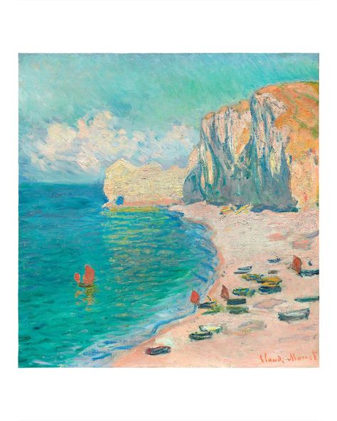 Download premium illustration of The Beach and the Falaise d'Amont (1885) by Claude Monet. about monet, beach wall art, beach painting, monet sea Monet Wall Art, Artist Home, Living Room Decor Wall Art, Beach Images, Sunflower Field, Download Wall Art, National Gallery Of Art, Impressionist Art, Beach Painting