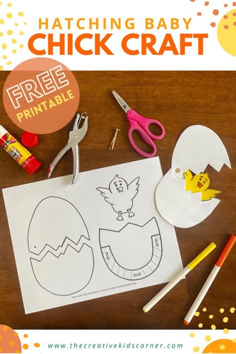 Hatching Chick Craft Preschool, Egg Hatching Activities Preschool, Hatching Chick Craft, Baby Chick Craft, Chick Template Free Printable, Chicken Preschool, Chick Craft, Easter Chick Craft, April Crafts