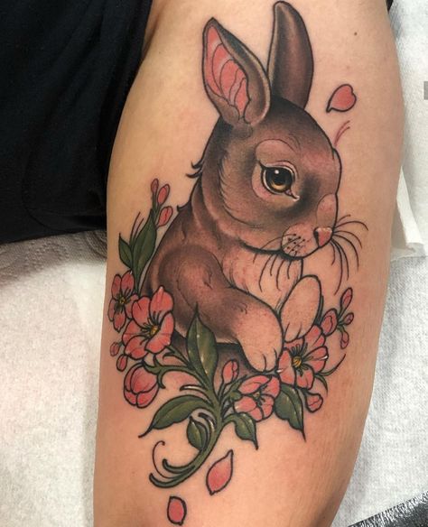 Hase Tattoos, Flower Leg Tattoos, Bunny Tattoos, Scary Tattoos, Rabbit Tattoos, Tattoo Care, Neo Traditional, Tattoo Designs For Women, S Tattoo