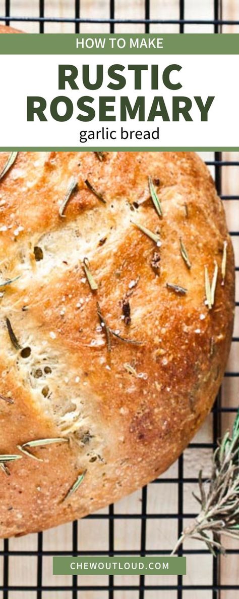 Rustic Bread Recipe, Restaurant Bread, Garlic Bread At Home, Rosemary Garlic Bread, Olive Oil Bread, Rosemary Bread, Chewy Bread, Homemade Garlic Bread, Dutch Oven Bread