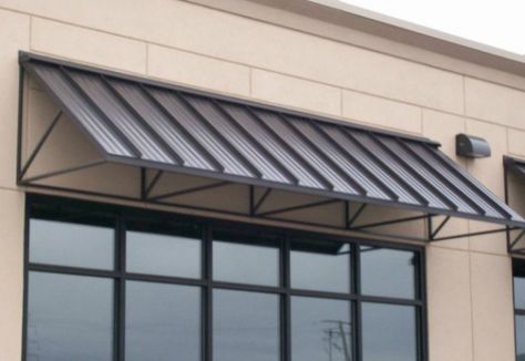 Metal Awnings near Sterling Heights MI - JML Contracting Metal Awnings For Windows, Black Awning, Metal Awnings, Metal Roof Panels, Metal Roofing Systems, Small Salon, Patio Awnings, House Awnings, Garage Pergola